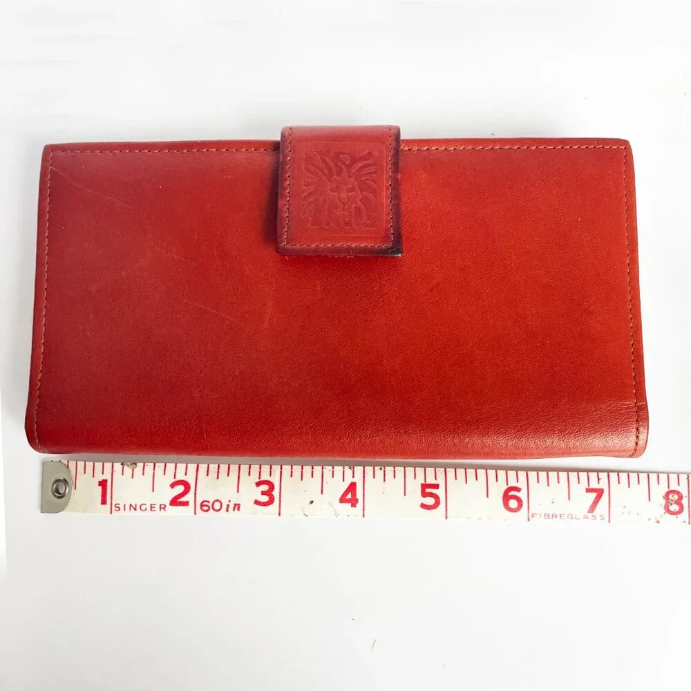 Vintage Anne Klein Wallet Checkbook Holder Bifold Rust Leather Kiss Lock